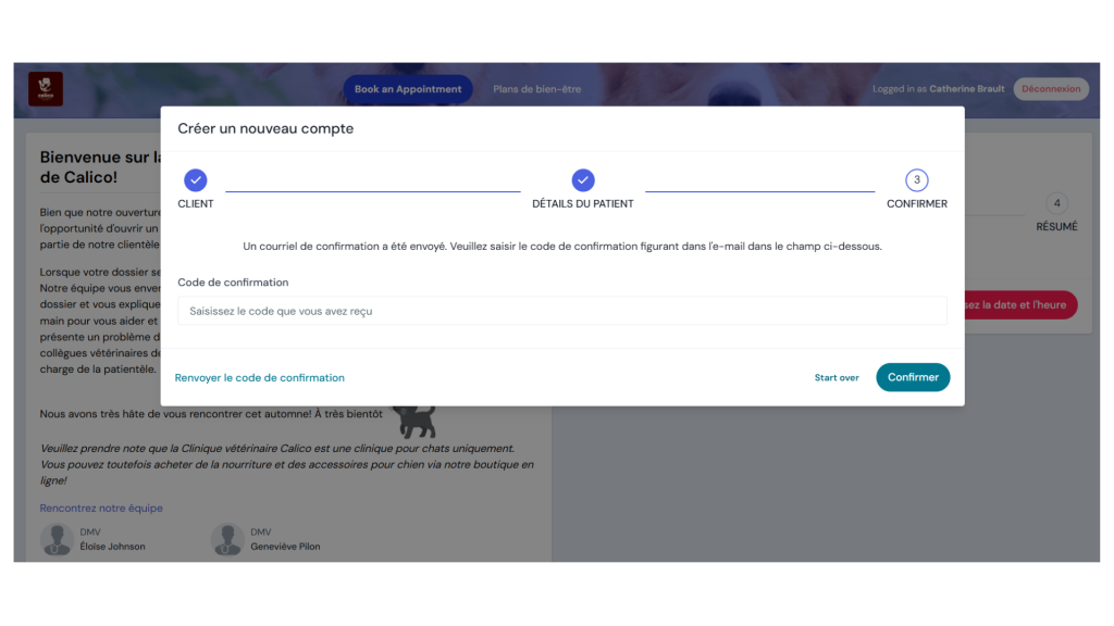 Procédure d'ouverture de dossier. Remplir le formulaire client et détails des chats.